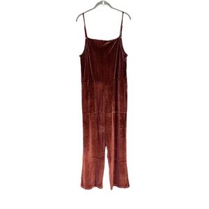World Market Lounge Velvet Jumpsuit Burgundy Wide Leg Pockets Women Soft S/M